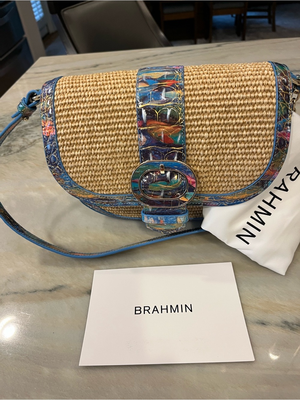 Brahmin Portia Waterlily Abloom Crossbody with Multicolor Blue Trim